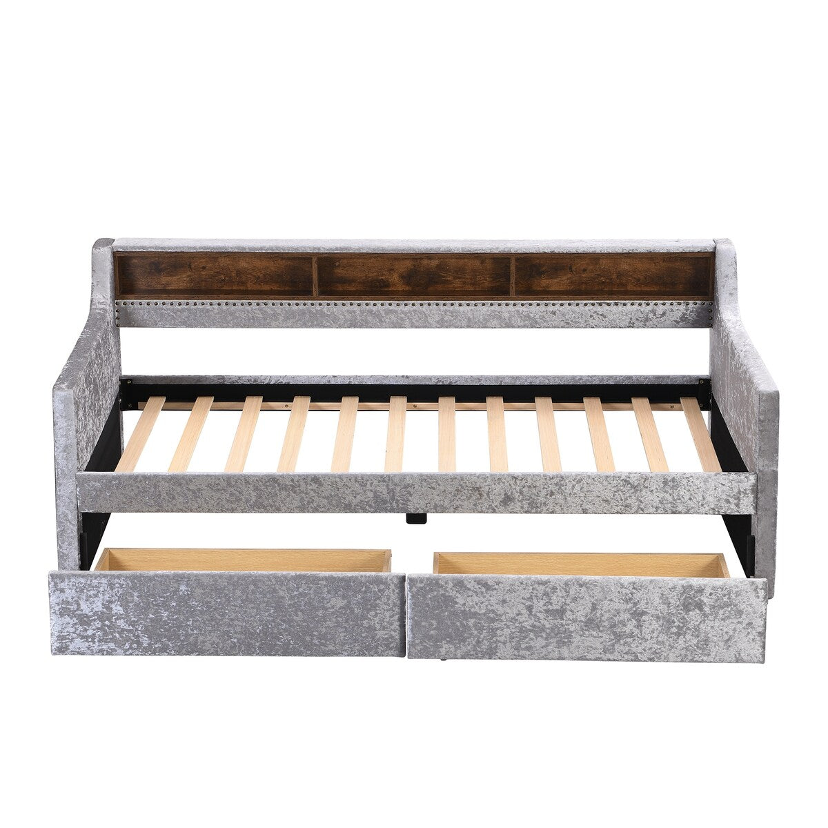 Twin Size Velvet Daybed with Drawers/Trundle and Shelves
