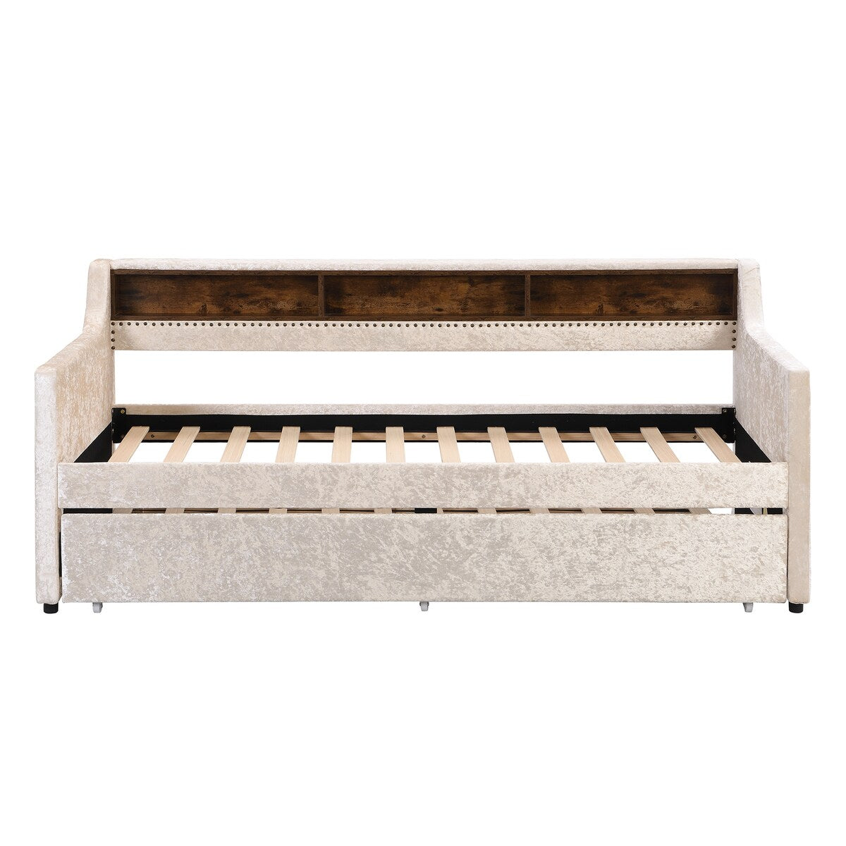 Twin Size Velvet Daybed with Drawers/Trundle and Shelves