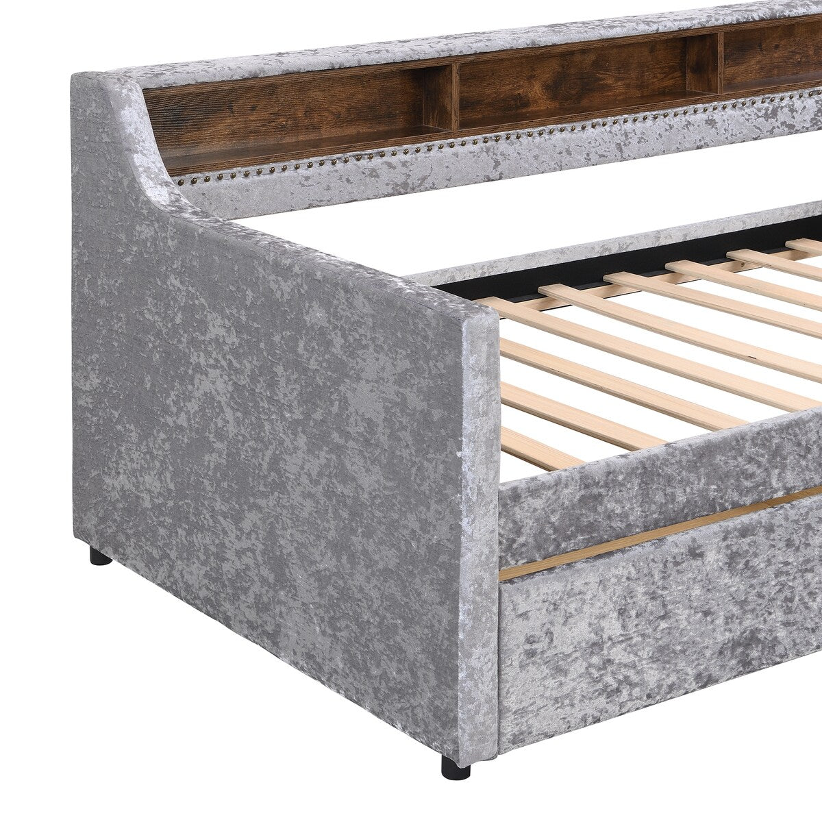 Twin Size Velvet Daybed with Drawers/Trundle and Shelves