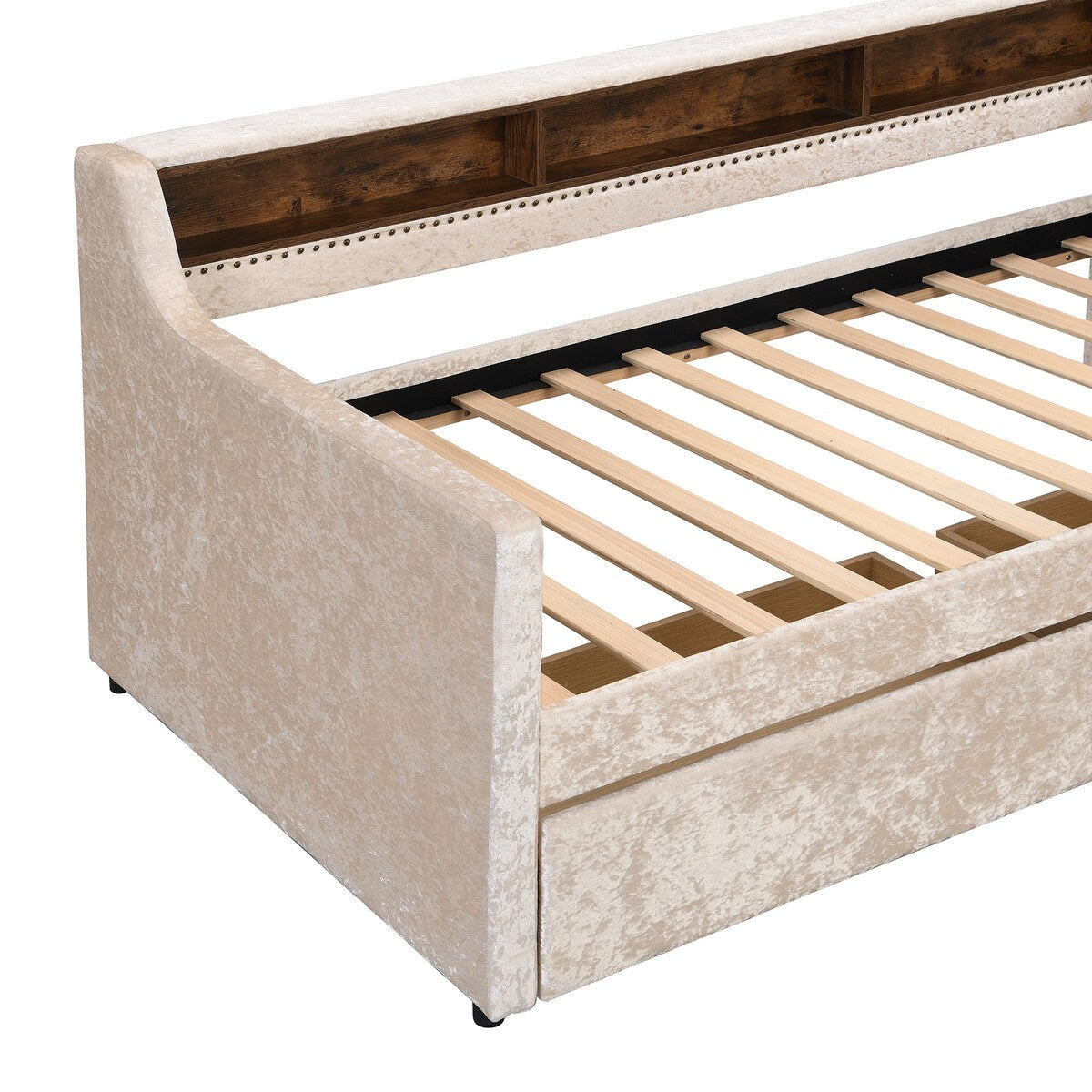 Twin Size Velvet Daybed with Drawers/Trundle and Shelves