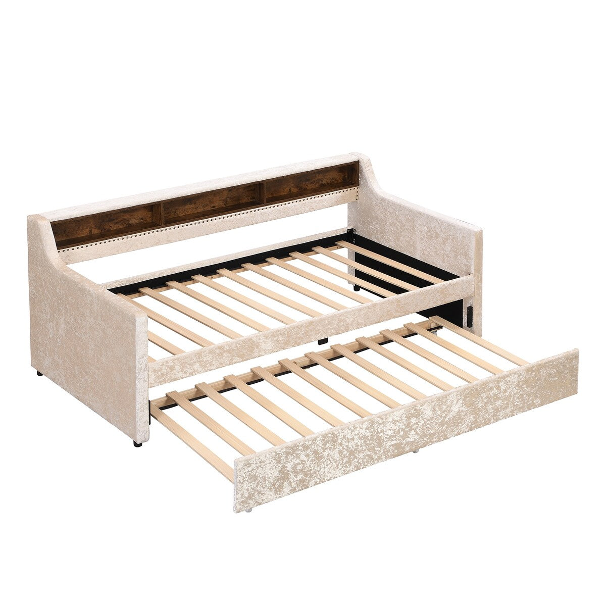 Twin Size Velvet Daybed with Drawers/Trundle and Shelves