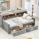Twin Size Velvet Daybed with Drawers/Trundle and Shelves