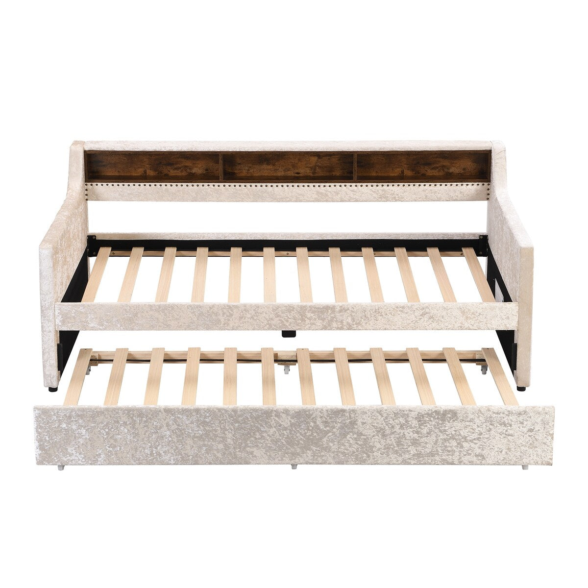 Twin Size Velvet Daybed with Drawers/Trundle and Shelves
