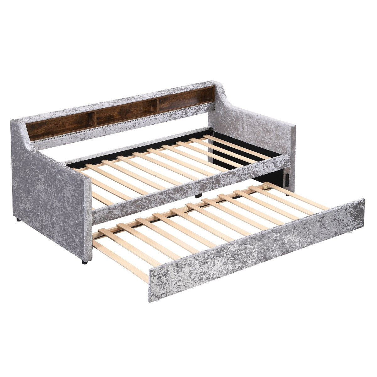 Twin Size Velvet Daybed with Drawers/Trundle and Shelves
