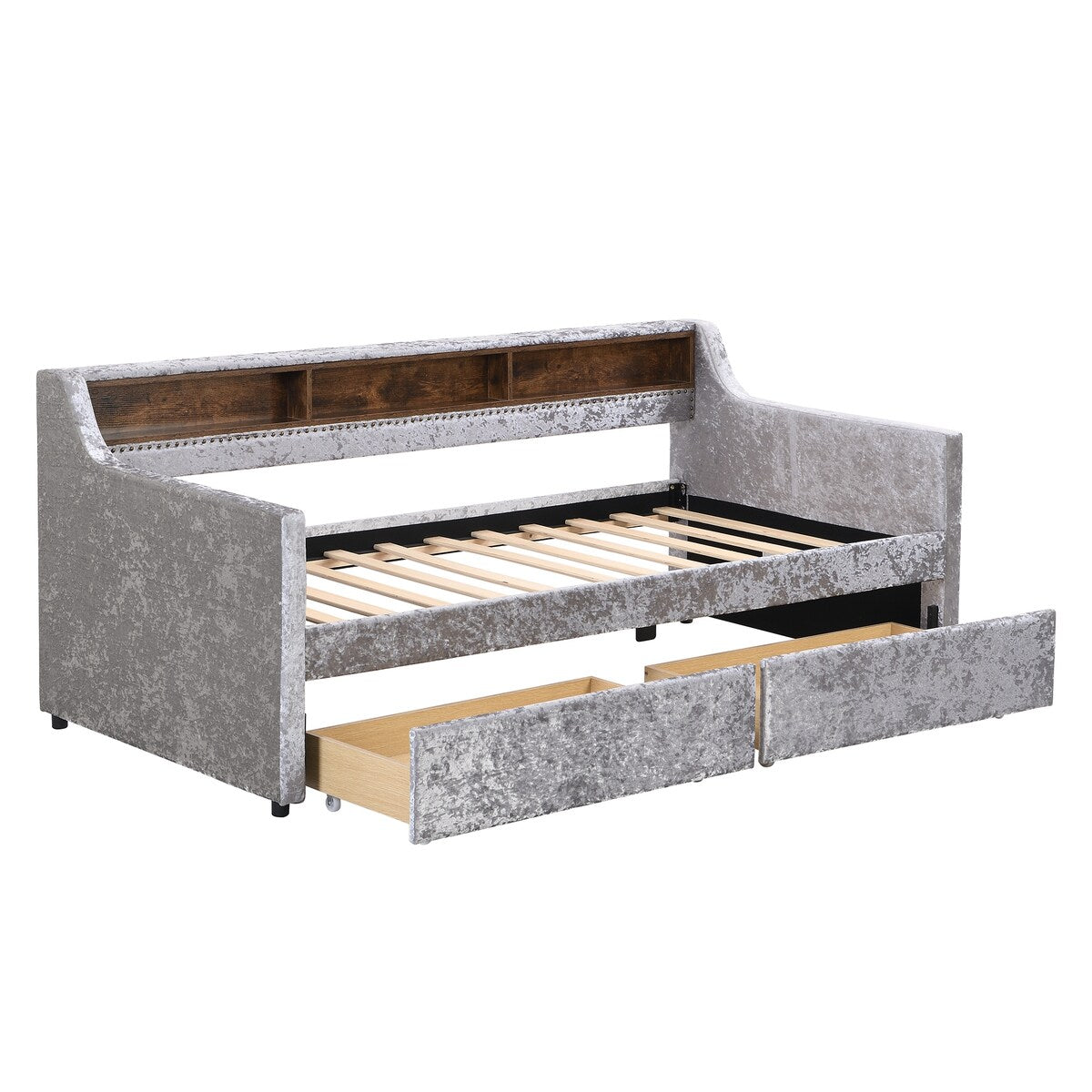 Twin Size Velvet Daybed with Drawers/Trundle and Shelves