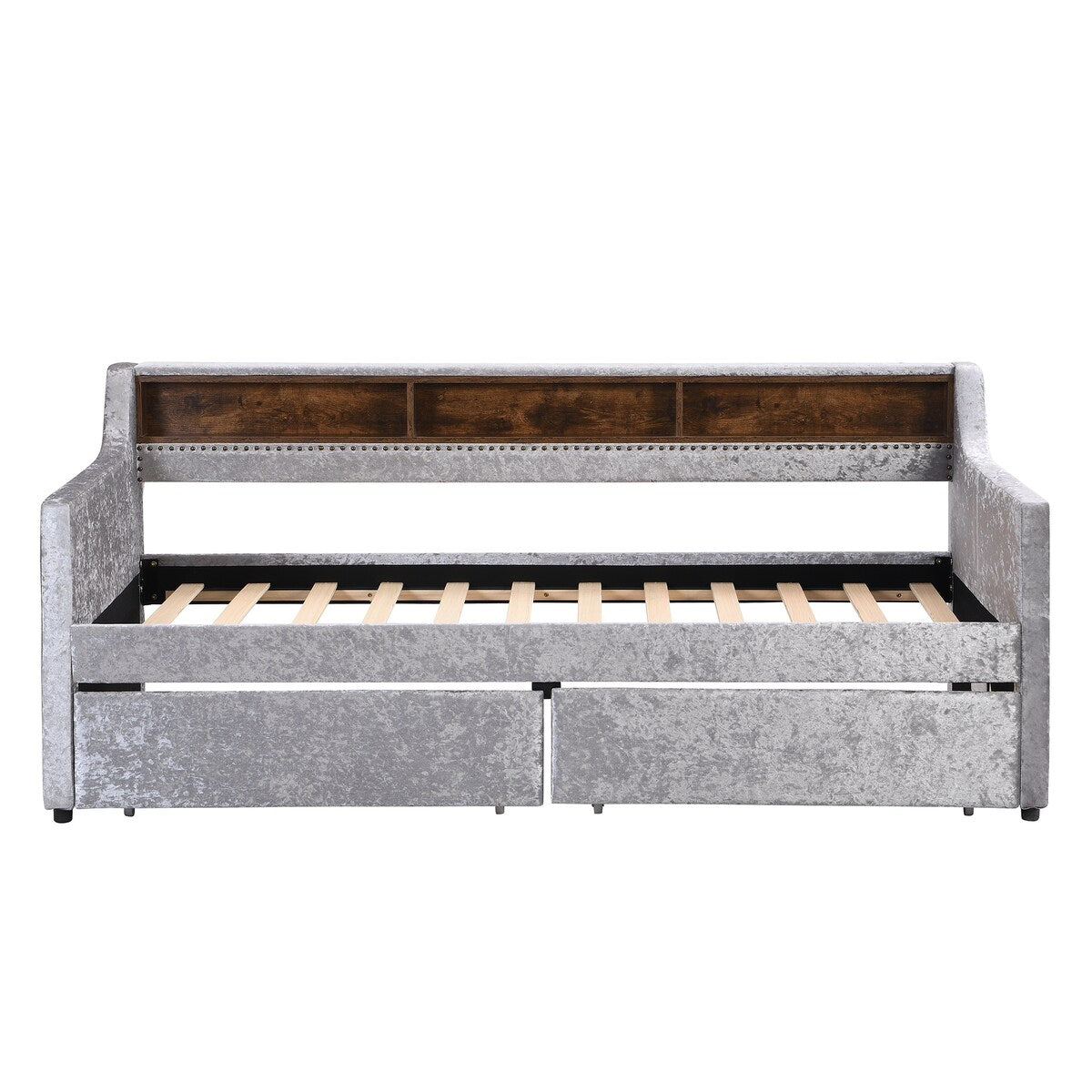 Twin Size Velvet Daybed with Drawers/Trundle and Shelves