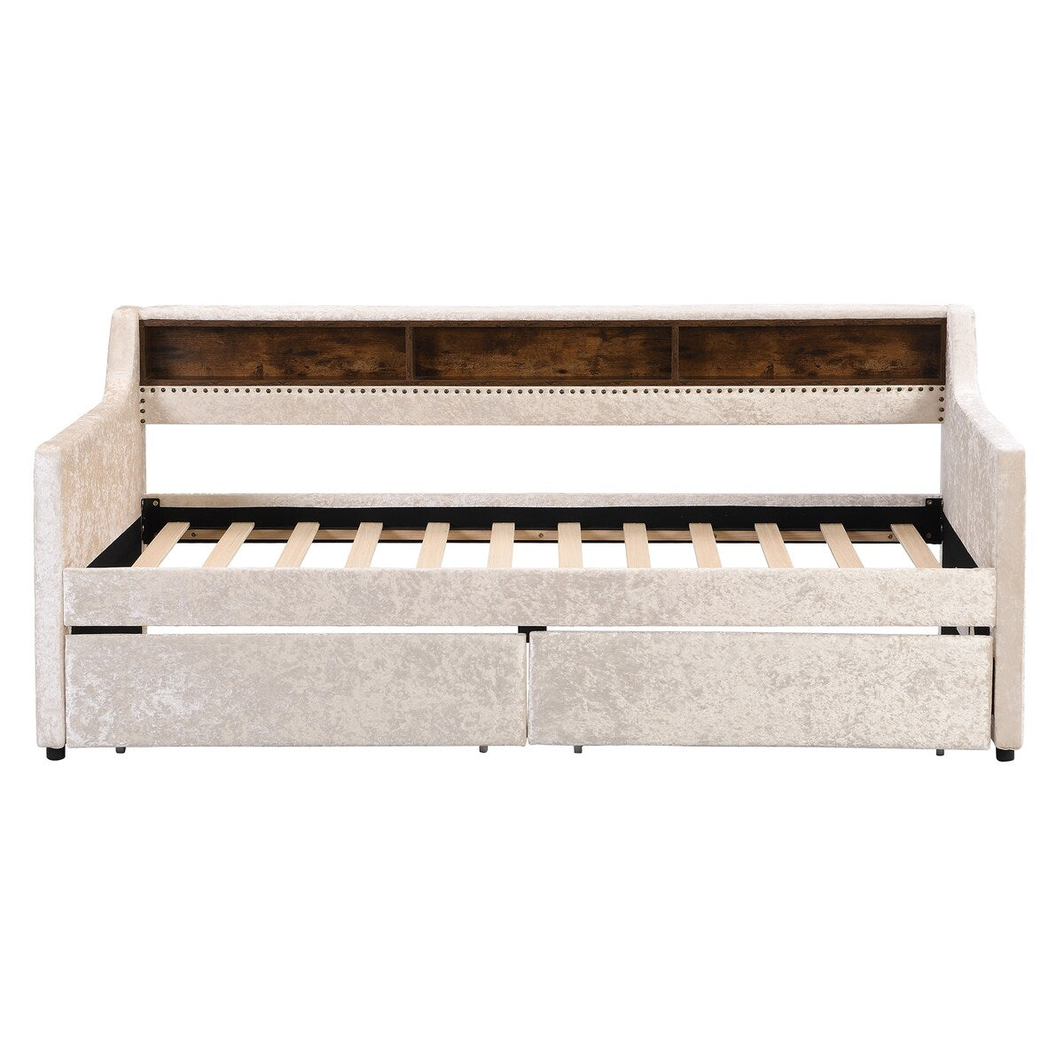 Twin Size Velvet Daybed with Drawers/Trundle and Shelves