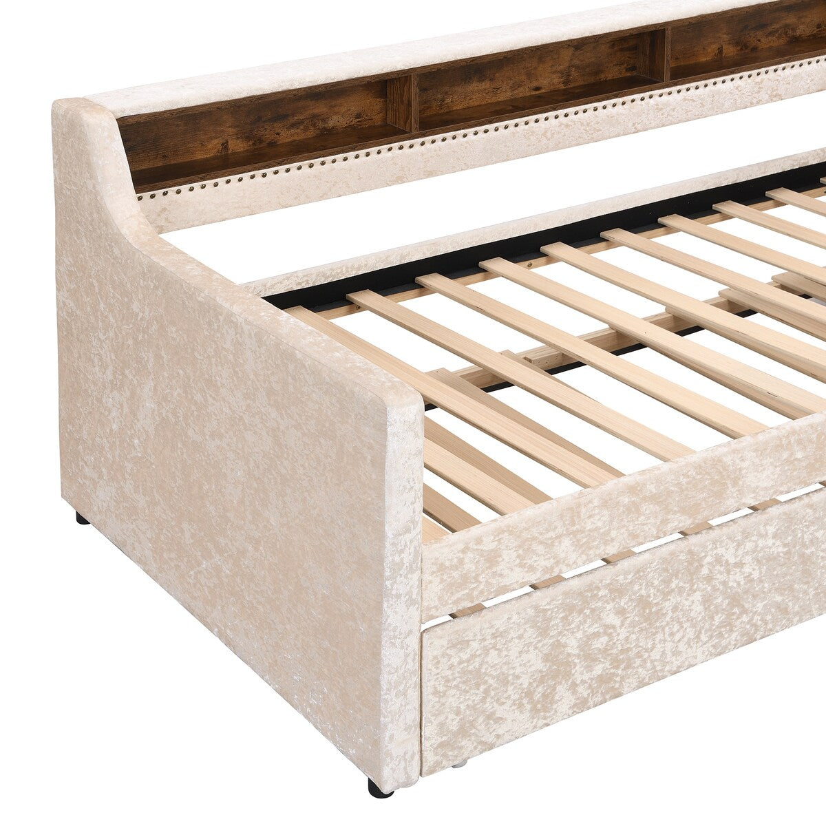 Twin Size Velvet Daybed with Drawers/Trundle and Shelves