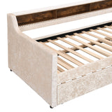 Twin Size Velvet Daybed with Drawers/Trundle and Shelves