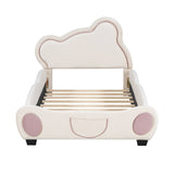 Twin Size Velvet Platform Bed with Bear-Shaped Headboard with Drawers with Bed-End Storage Pocket