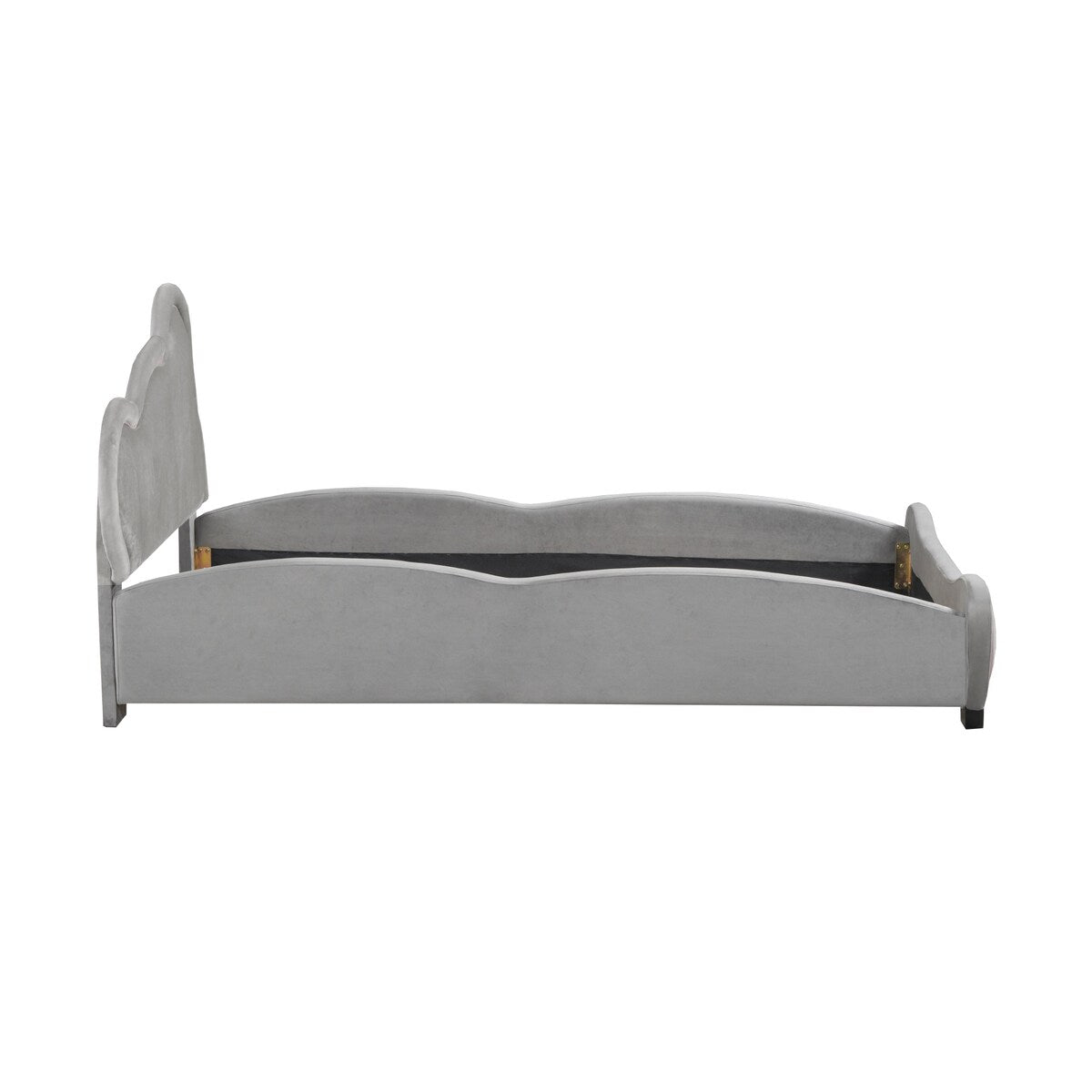 Twin Size Velvet Platform Bed with Bear-Shaped Headboard with Drawers with Bed-End Storage Pocket