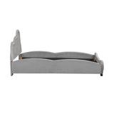 Twin Size Velvet Platform Bed with Bear-Shaped Headboard with Drawers with Bed-End Storage Pocket