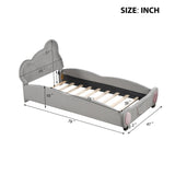 Twin Size Velvet Platform Bed with Bear-Shaped Headboard with Drawers with Bed-End Storage Pocket
