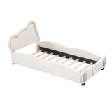 Twin Size Velvet Platform Bed with Bear-Shaped Headboard with Drawers with Bed-End Storage Pocket