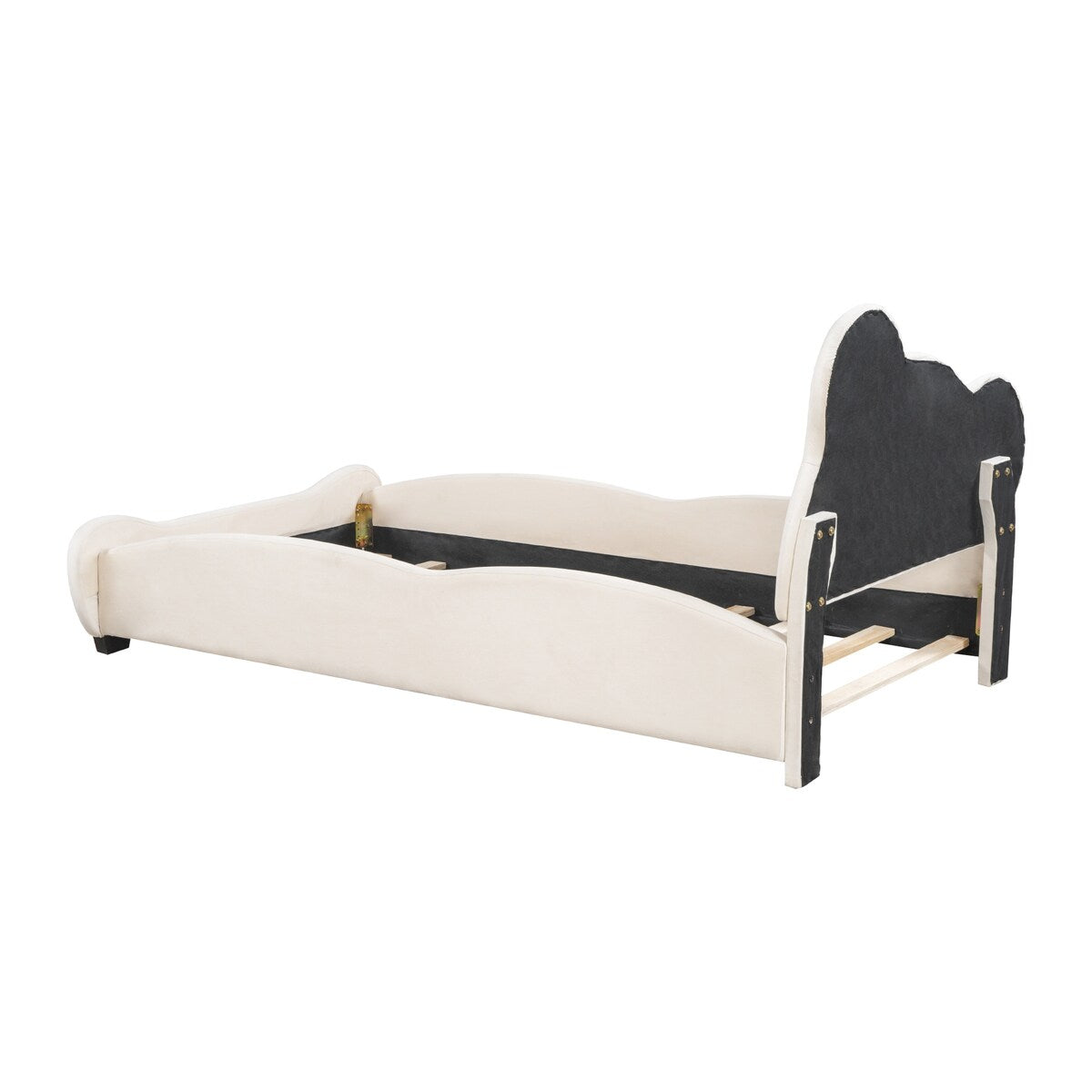 Twin Size Velvet Platform Bed with Bear-Shaped Headboard with Drawers with Bed-End Storage Pocket