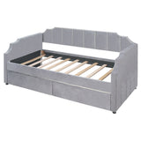 Twin Size Velvet Versatile Sofa Bed Upholstered Daybed with 2 Drawers / Wood Slat Support / Unique Backrest / Rivets Armrests