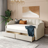Twin Size Velvet Versatile Sofa Bed Upholstered Daybed with 2 Drawers / Wood Slat Support / Unique Backrest / Rivets Armrests