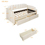 Twin Size Velvet Versatile Sofa Bed Upholstered Daybed with 2 Drawers / Wood Slat Support / Unique Backrest / Rivets Armrests