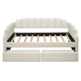 Twin Size Velvet Versatile Sofa Bed Upholstered Daybed with 2 Drawers / Wood Slat Support / Unique Backrest / Rivets Armrests