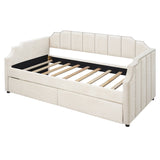Twin Size Velvet Versatile Sofa Bed Upholstered Daybed with 2 Drawers / Wood Slat Support / Unique Backrest / Rivets Armrests