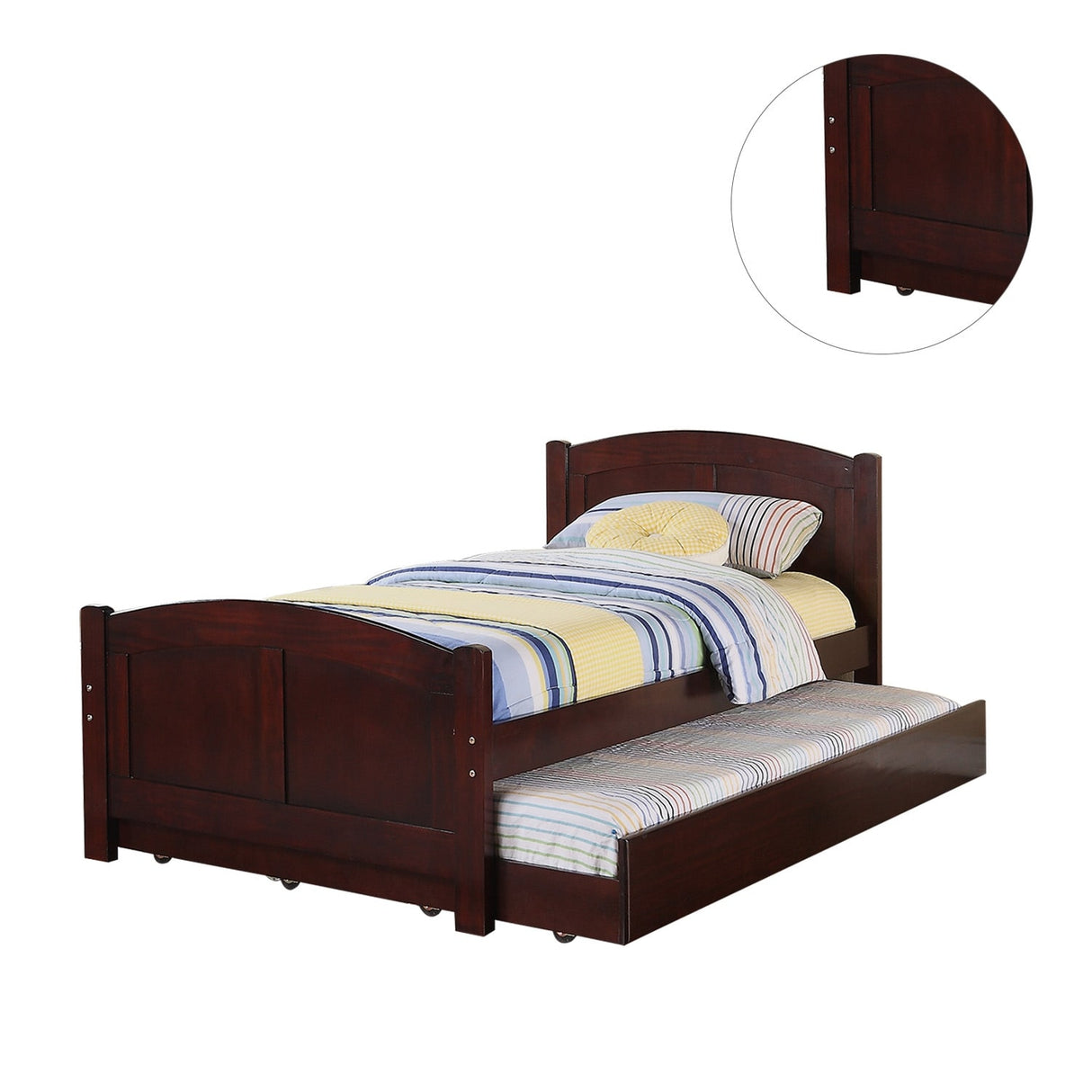 Twin Size Wood Bed With Trundle in Dark Cherry