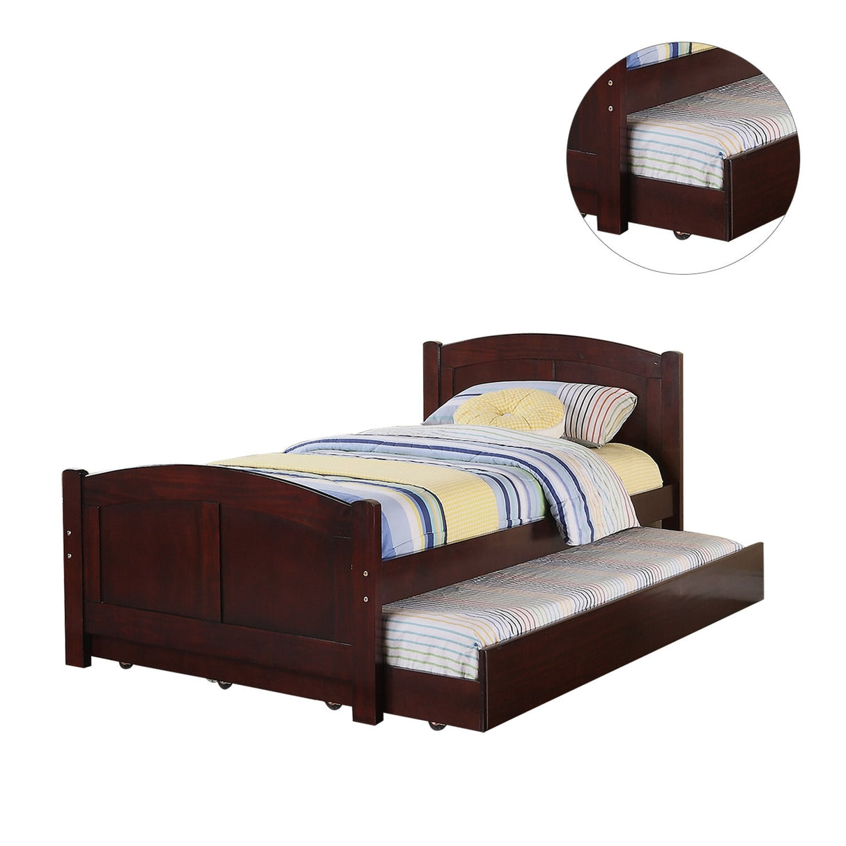 Twin Size Wood Bed With Trundle in Dark Cherry
