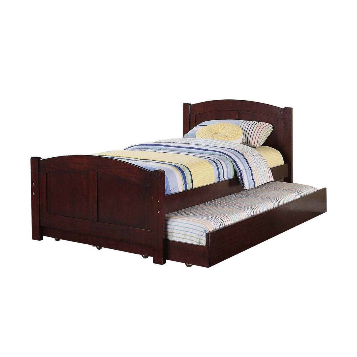 Twin Size Wood Bed With Trundle in Dark Cherry
