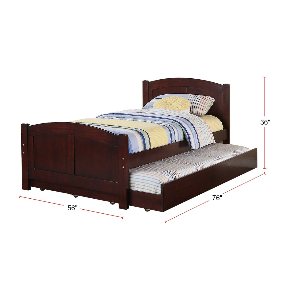 Twin Size Wood Bed With Trundle in Dark Cherry
