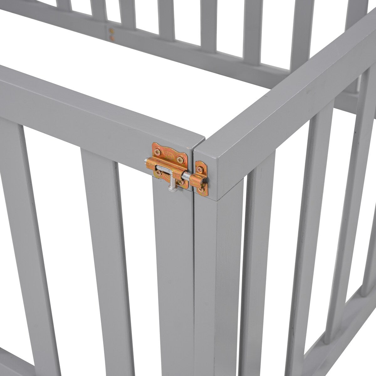 Twin Size Wood Floor Bed Frame with Fence and Door,Natural