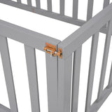 Twin Size Wood Floor Bed Frame with Fence and Door,Natural