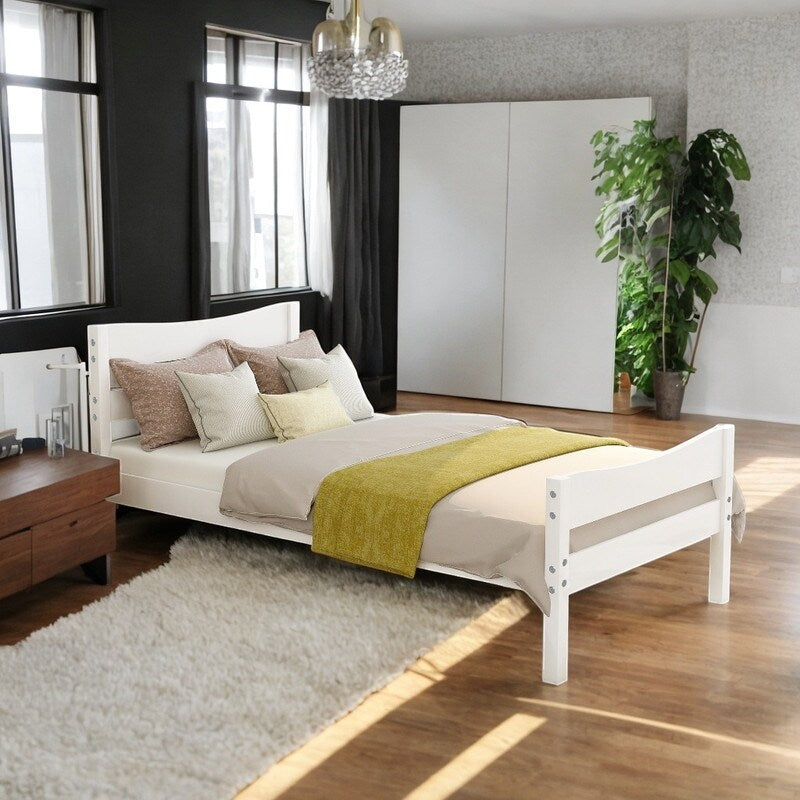 Twin Size Wooden Classic Platform Bed with Curve Headboard and Slat Support