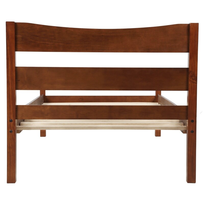 Twin Size Wooden Classic Platform Bed with Curve Headboard and Slat Support