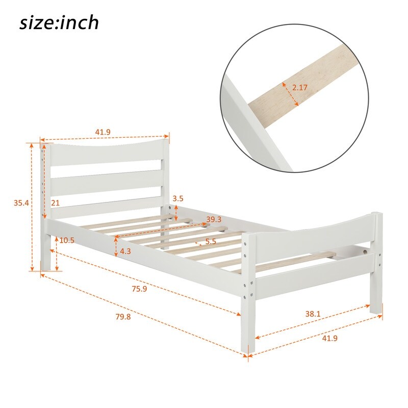 Twin Size Wooden Classic Platform Bed with Curve Headboard and Slat Support