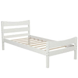 Twin Size Wooden Classic Platform Bed with Curve Headboard and Slat Support