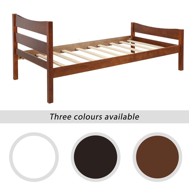 Twin Size Wooden Classic Platform Bed with Curve Headboard and Slat Support