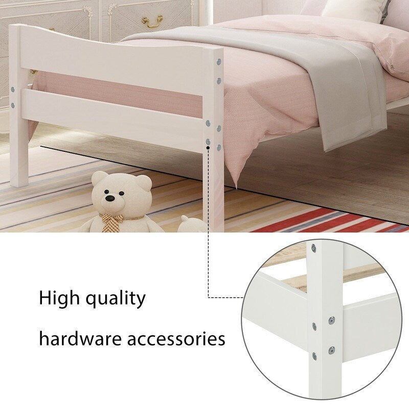 Twin Size Wooden Classic Platform Bed with Curve Headboard and Slat Support
