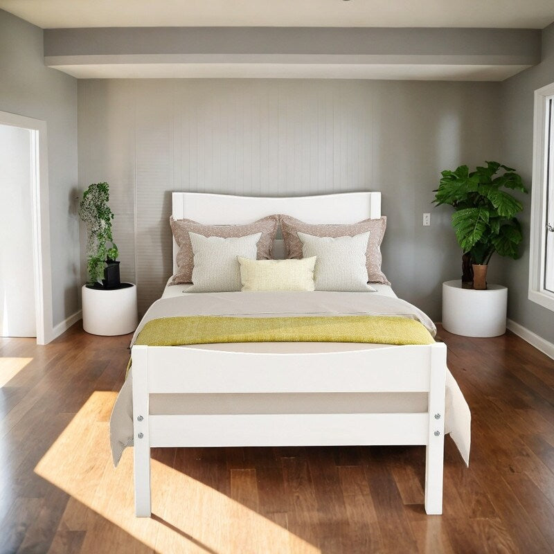 Twin Size Wooden Classic Platform Bed with Curve Headboard and Slat Support