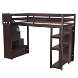 Twin Size Wooden Loft Bed with Storage Drawers and Stairs with Shelves