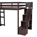 Twin Size Wooden Loft Bed with Storage Drawers and Stairs with Shelves