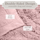 Twin Throw Blanket Soft Plush Reversible Shag and Sherpa Dusty Rose