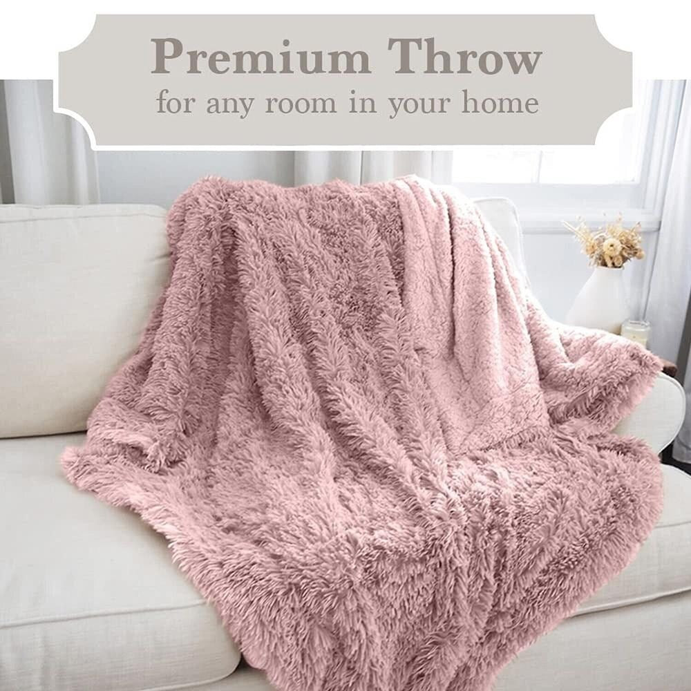 Twin Throw Blanket Soft Plush Reversible Shag and Sherpa Dusty Rose