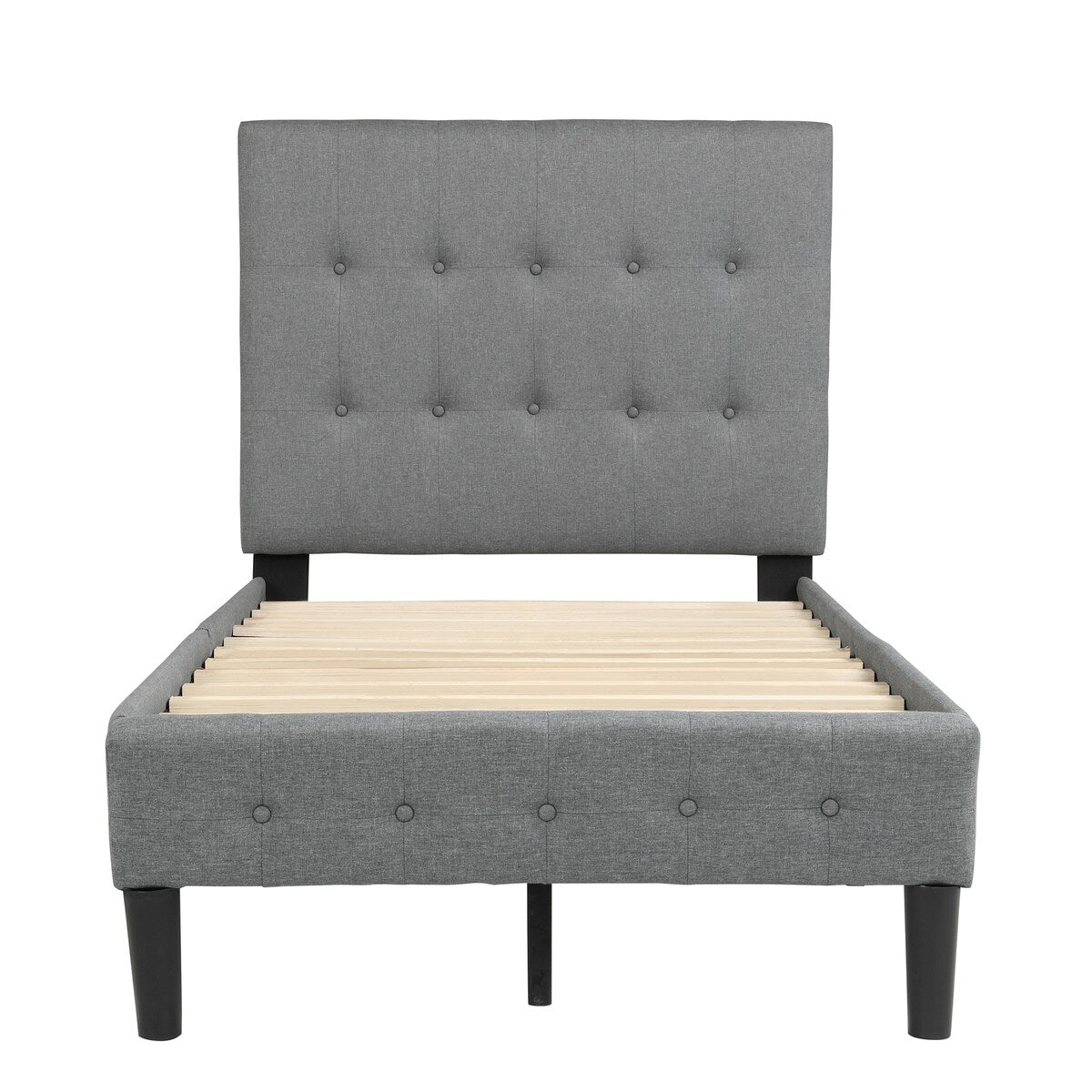 Twin Upholstered Platform Bed with Wooden Slat Support and Tufted Headboard and Foot board