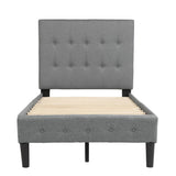 Twin Upholstered Platform Bed with Wooden Slat Support and Tufted Headboard and Foot board