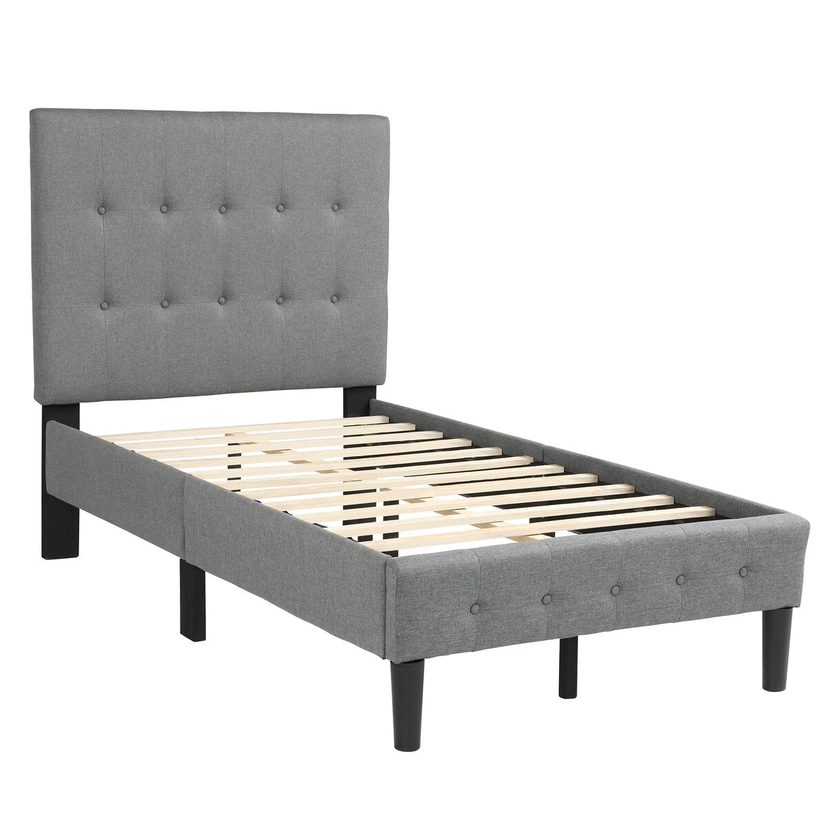 Twin Upholstered Platform Bed with Wooden Slat Support and Tufted Headboard and Foot board