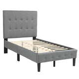 Twin Upholstered Platform Bed with Wooden Slat Support and Tufted Headboard and Foot board