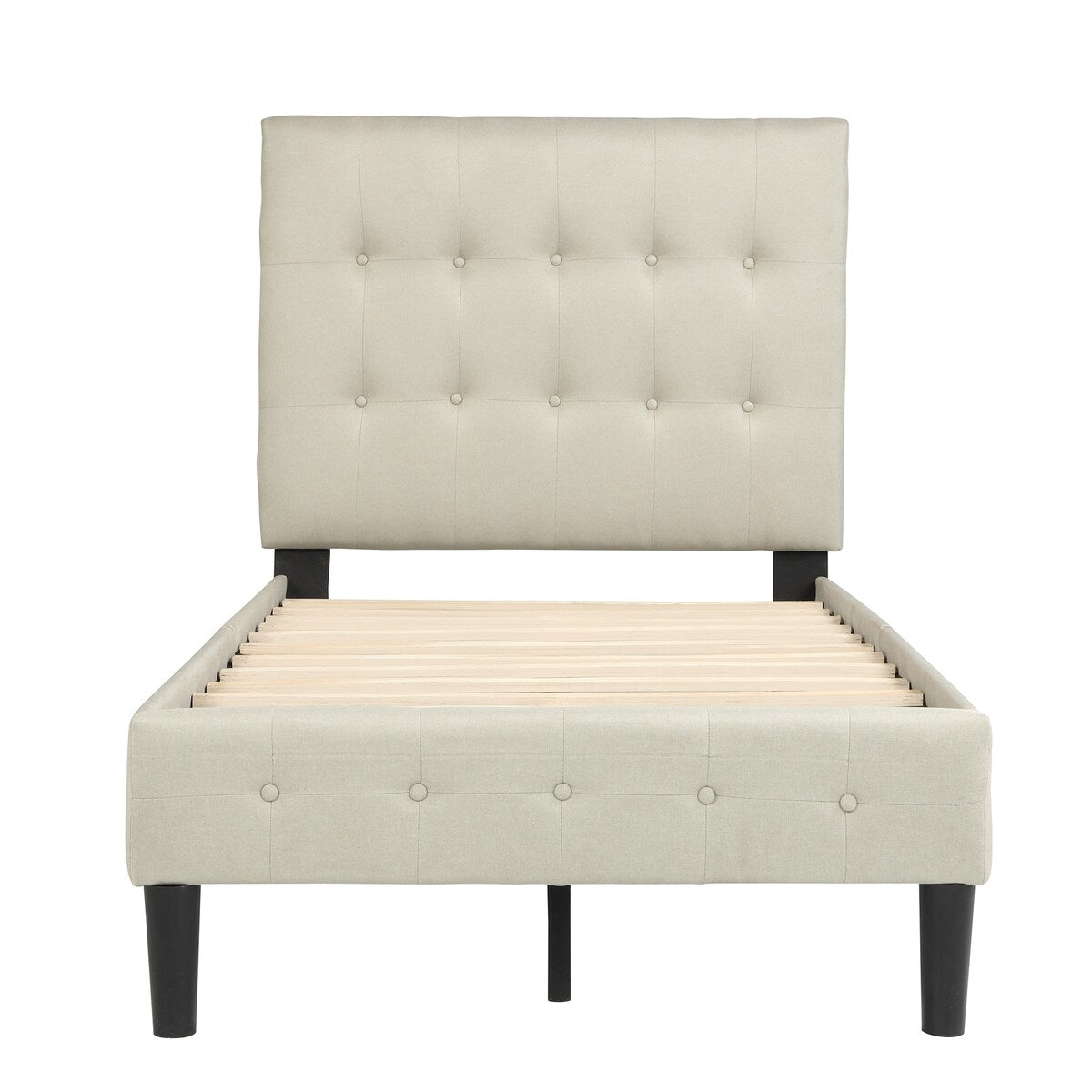 Twin Upholstered Platform Bed with Wooden Slat Support and Tufted Headboard and Foot board