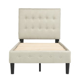 Twin Upholstered Platform Bed with Wooden Slat Support and Tufted Headboard and Foot board