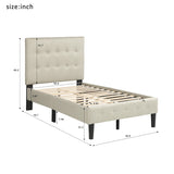 Twin Upholstered Platform Bed with Wooden Slat Support and Tufted Headboard and Foot board