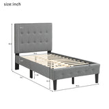 Twin Upholstered Platform Bed with Wooden Slat Support and Tufted Headboard and Foot board