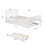 Twin Wood Bed with 2 Side Available Trundle, Headboard & Footboard, White
